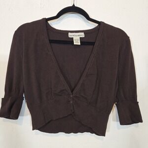 Sweater Project Stretchy Brown Cropped Cardigan Y2K Size Large